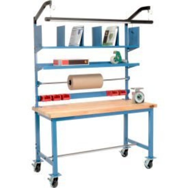 Global Equipment Mobile Packing Workbench W/Riser Kit, Maple Square Edge, 60"W x 30"D 244195A
